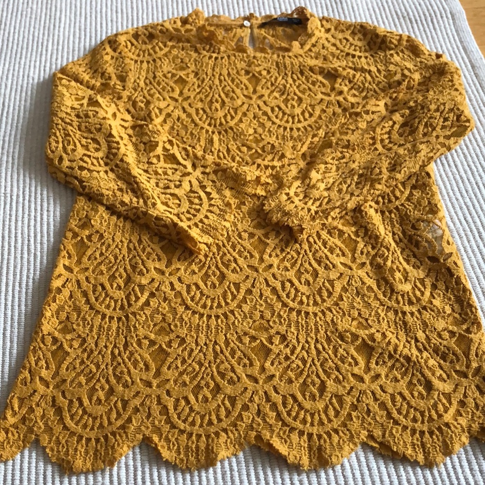 Zara - Mustard Yellow Lace Top